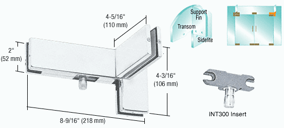 CRL Left Hand Sidelite Mounted Transom Patch with Support Fin Bracket and 1NT300 Insert