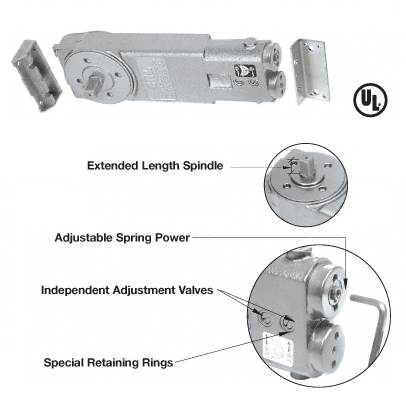 CRL Extended Spindle Adjustable Spring Power Overhead Concealed Door Closer Body Only
