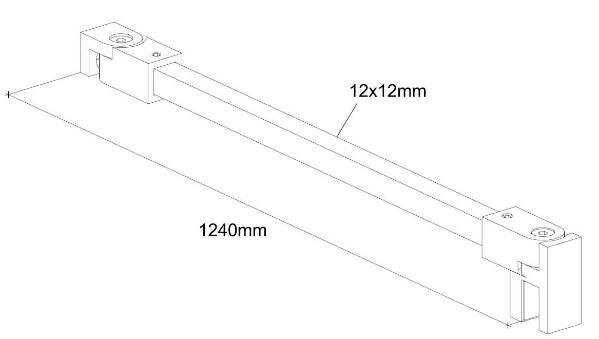 CRL SQUARE SUPPORT BAR SET, 12 X 12 MM, 1200 MM, GLASS-WALL MOUNT, 8 - 10 MM