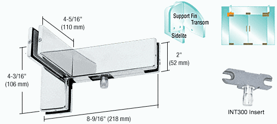 CRL Right Hand Sidelite Mounted Transom Patch with Support Fin Bracket and 1NT300 Insert