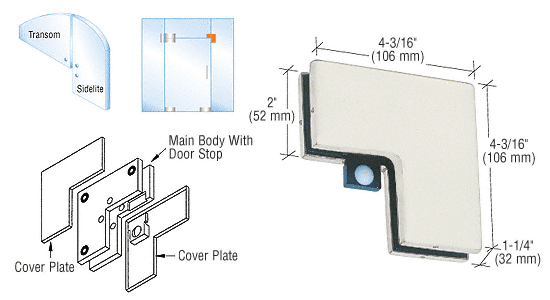 CRL Sidelite Mounted Transom Patch Connector with Reversible Door Stop