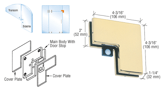 CRL Sidelite Mounted Transom Patch Connector with Reversible Door Stop