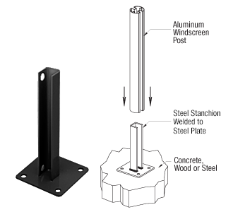 CRL AWS Welded Steel Surface Mount Stanchions for 135 Degree Round Center Posts