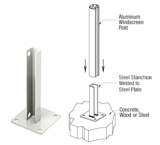 CRL AWS Welded Steel Surface Mount Stanchions for 135 Degree Round Center Posts