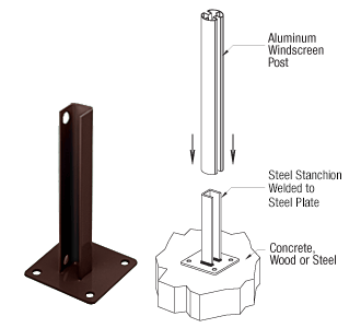 CRL AWS Welded Steel Surface Mount Stanchions for 135 Degree Rectangular Center Posts 