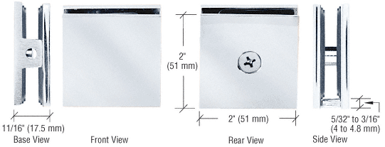 CRL SQUARE STYLE HOLE-IN-GLASS FIXED PANEL U-CLAMP