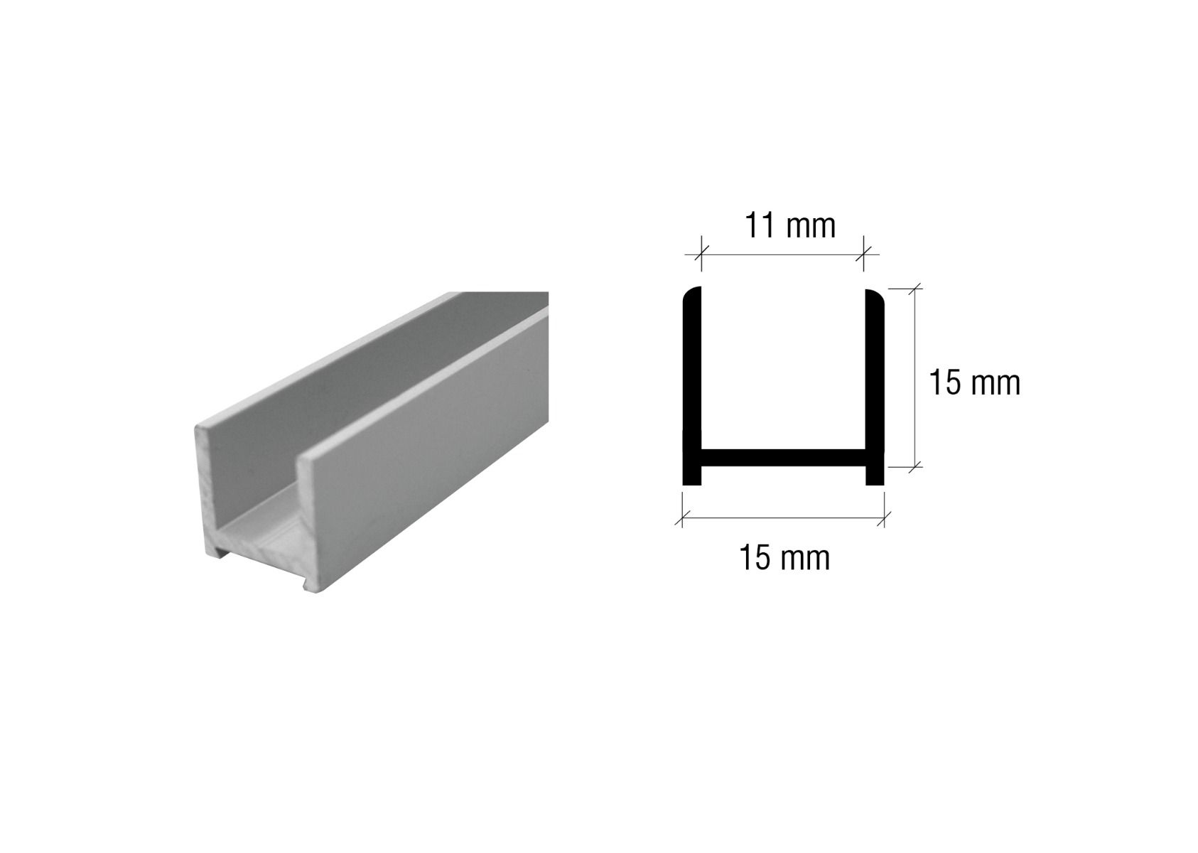 CRL Aluminium U-Profil für 8 - 10 mm und 10 - 12 mm, 2,5 m