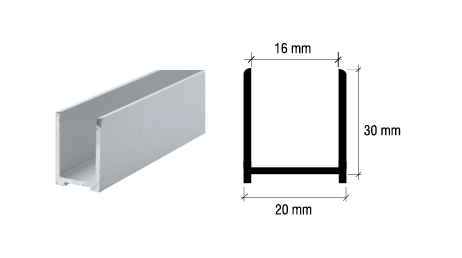 CRL Aluminium U-Profil für 8 - 10 mm und 10 - 12 mm, 2,5 m