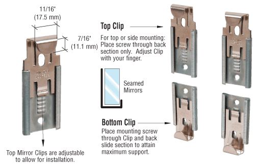 CRL Nickel Plated Adjustable Mirror Clip Set for 1/4