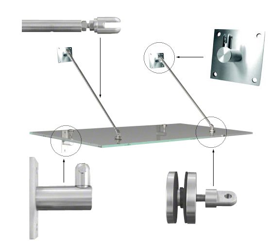 CRL Awning Kit for 900mm Projection Glass Canopy; Brushed Stainless Finish with Square Fixing Plates