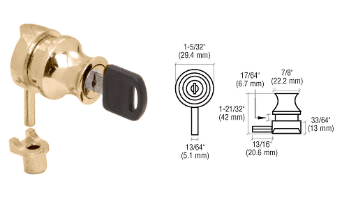 CRL Gold Plated Cylinder Lock for 1/4