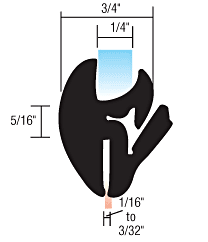 CRL One-Piece Self-Sealing Universal Weatherstrip 1/16" to 3/32" Panel - 1/4" Glass