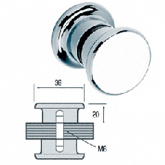 CRL Shower Knob 38 mm Diameter CP Glass Thickness 6 to 12 mm Brass Body