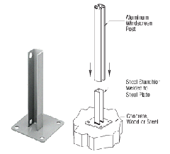 CRL AWS Welded Steel Surface Mount Stanchions for 90 Degree Rectangular Corner Posts