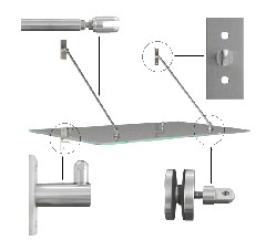 CRL Awning Kit for 2000mm Projection Glass Canopy; Brushed Stainless Finish With Rectangular Fixing Plates - Half Set