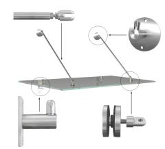 CRL Awning Kit for 1600mm Projection Glass Canopy; Brushed Stainless Finish With Round Fixing Plates