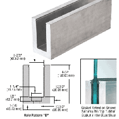 CRL Mill Aluminum 118-1/8" L25S Series Standard Square Base Shoe Drilled with 13/16" Holes Pattern "D"