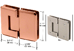 CRL Polished Copper Pinnacle 180 Series 180 Degree Glass-to-Glass Standard Hinge