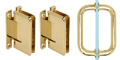 CRL Polished Brass Pinnacle Shower Pull and Hinge Set
