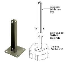 CRL Beige Gray AWS Steel Stanchion for 180 Degree Round or Rectangular Center or End Posts