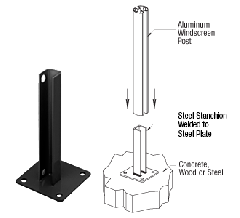 CRL Matte Black AWS Steel Stanchion for 180 Degree Round or Rectangular Center or End Posts
