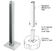 CRL Metallic Silver AWS Steel Stanchion for 180 Degree Round or Rectangular Center or End Posts