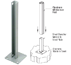 CRL Agate Gray AWS Steel Stanchion for 180 Degree Round or Rectangular Center or End Posts