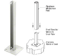CRL Sky White AWS Steel Stanchion for 180 Degree Round or Rectangular Center or End Posts