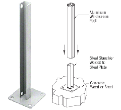 CRL Metallic Silver AWS Steel Stanchion for 90 Degree Rectangular Corner Post