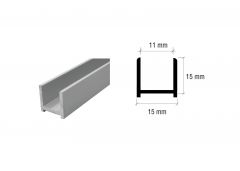 CRL Aluminium Brushed Nickel U-Channel 15 x 15 mm, for 10 to 12 mm Glass