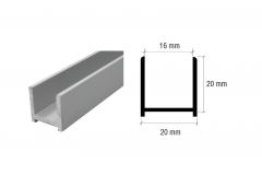 CRL Aluminium Matte Black U-Channel 20 x 20 mm, for 10 to 12 mm Glass