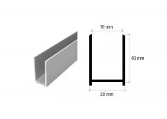 CRL Aluminium Brushed Nickel U-Channel 40 x 20 mm, for 10 to 12 mm Glass