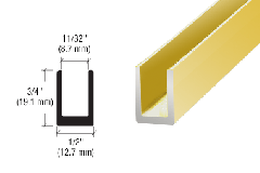 CRL Aluminium U-Profil für 6 - 8 mm, 19 x 12,7 mm, 2,4 m, Messing matt