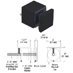 CRL Matte Black Glass Rail Square Standoff Base and Cap - 1-3/4" Projection